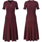 Sandro Elegant Button-Front Midi Dress in Ribbed Eyelet Knit