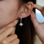Ethereal Moon and Star Dangling Huggie Moissanite Earrings