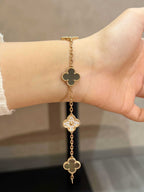VCA VINTAGE ALHAMBRA BRACELET5 MOTIFS DIAMONDS ONYX 18K WHITE GOLD