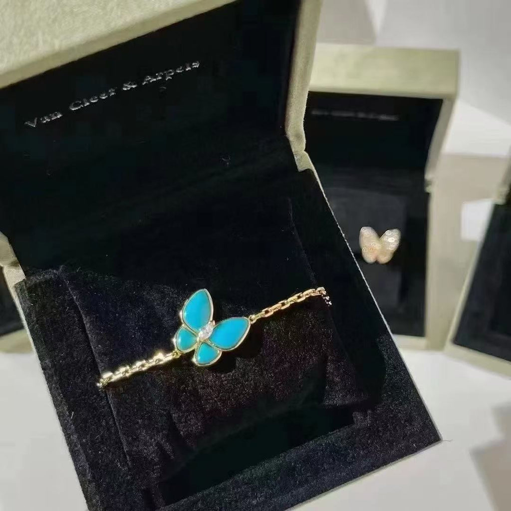 VCA Blue Butterfly Bracelet Necklace Earrings Ring