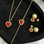 Dior Diamond Heart Necklace Bracelet Earrings