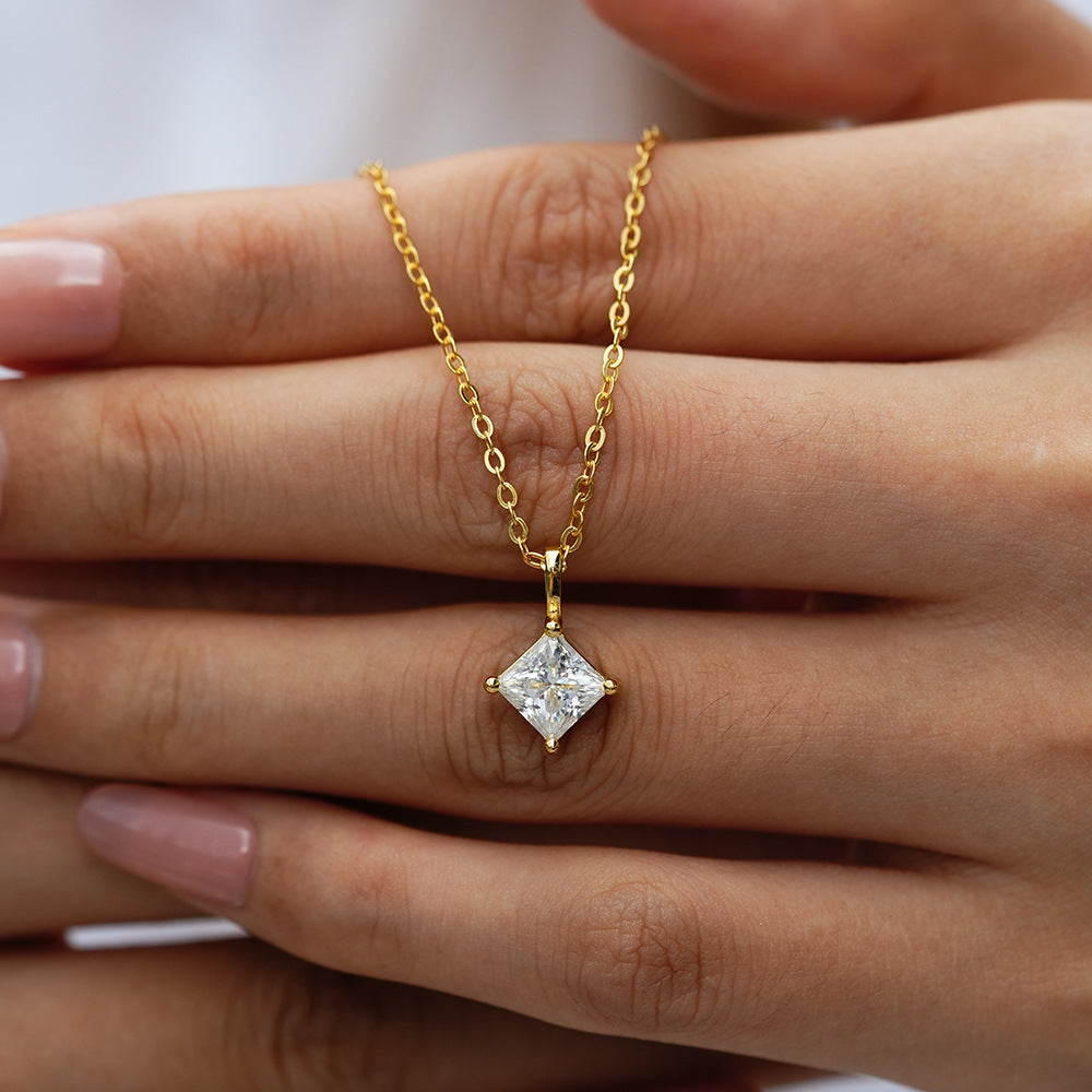 1 Carat Square Necklace 925 Sterling Silver Moissanite Pendant Necklace