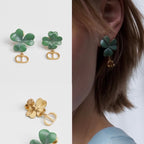 Chanel Green Clover Earrings